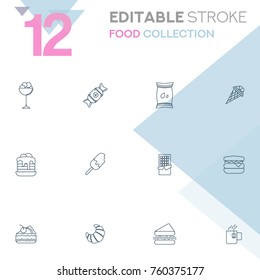 Set of 12 editable stroke icons. Food collection vector illustration