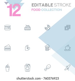 Set of 12 editable stroke icons. Food collection vector illustration. 