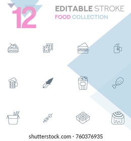 Set of 12 editable stroke icons. Food collection vector illustration. 