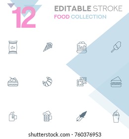 Set of 12 editable stroke icons. Food collection vector illustration. 