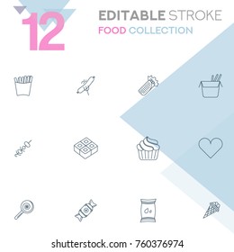 Set of 12 editable stroke icons. Food collection vector illustration. 