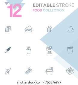 Set of 12 editable stroke icons. Food collection vector illustration. 