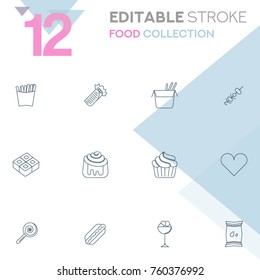 Set of 12 editable stroke icons. Food collection vector illustration. 