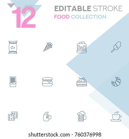 Set of 12 editable stroke icons. Food collection vector illustration. 