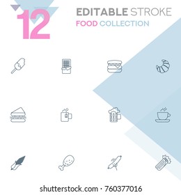 Set of 12 editable stroke icons. Food collection vector illustration. 