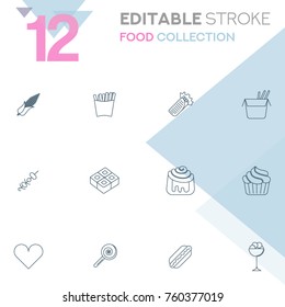 Set of 12 editable stroke icons. Food collection vector illustration. 