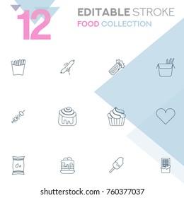 Set of 12 editable stroke icons. Food collection vector illustration. 