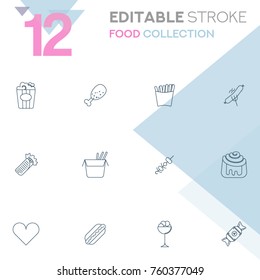 Set of 12 editable stroke icons. Food collection vector illustration. 