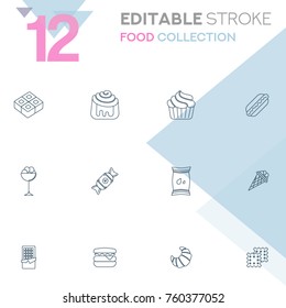 Set of 12 editable stroke icons. Food collection vector illustration. 