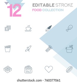 Set of 12 editable stroke icons. Food collection vector illustration. 