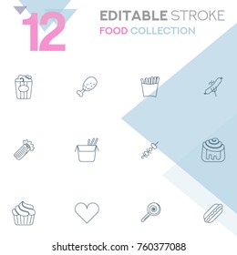 Set of 12 editable stroke icons. Food collection vector illustration. 
