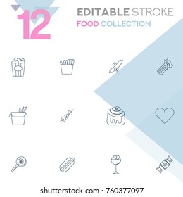 Set of 12 editable stroke icons. Food collection vector illustration. 