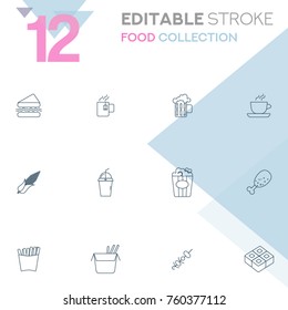 Set of 12 editable stroke icons. Food collection vector illustration. 