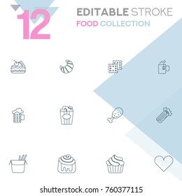 Set of 12 editable stroke icons. Food collection vector illustration. 