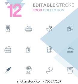 Set of 12 editable stroke icons. Food collection vector illustration. 