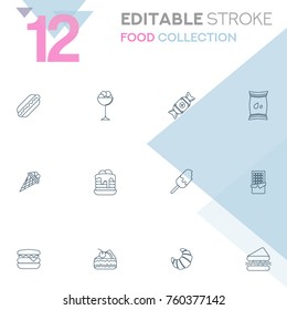 Set of 12 editable stroke icons. Food collection vector illustration. 