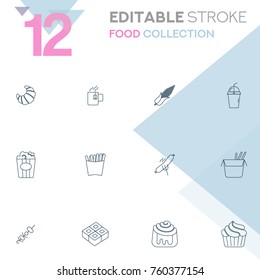 Set of 12 editable stroke icons. Food collection vector illustration. 