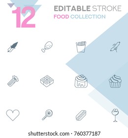 Set of 12 editable stroke icons. Food collection vector illustration. 