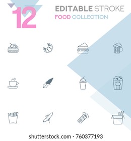 Set of 12 editable stroke icons. Food collection vector illustration. 