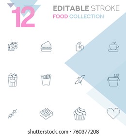 Set of 12 editable stroke icons. Food collection vector illustration. 