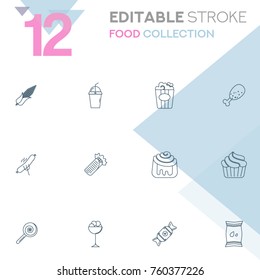 Set of 12 editable stroke icons. Food collection vector illustration. 