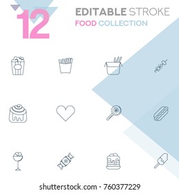 Set of 12 editable stroke icons. Food collection vector illustration. 