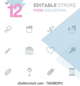 Set of 12 editable stroke icons. Food collection vector illustration.
