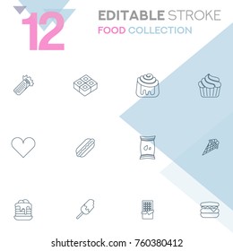 Set of 12 editable stroke icons. Food collection vector illustration.