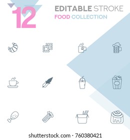 Set of 12 editable stroke icons. Food collection vector illustration.