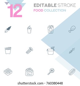 Set of 12 editable stroke icons. Food collection vector illustration.