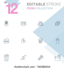 Set of 12 editable stroke icons. Food collection vector illustration.