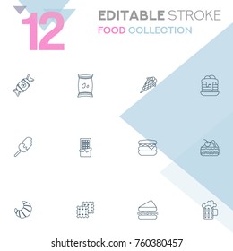 Set of 12 editable stroke icons. Food collection vector illustration.