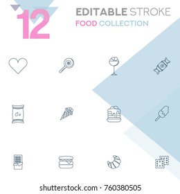 Set of 12 editable stroke icons. Food collection vector illustration.