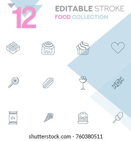 Set of 12 editable stroke icons. Food collection vector illustration.