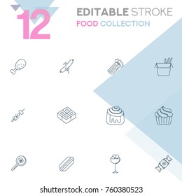 Set of 12 editable stroke icons. Food collection vector illustration.