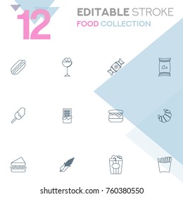 Set of 12 editable stroke icons. Food collection vector illustration.