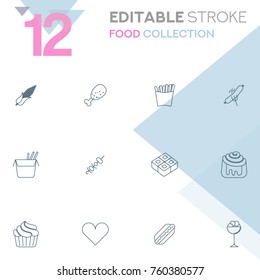 Set of 12 editable stroke icons. Food collection vector illustration.