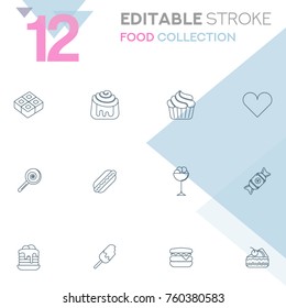 Set of 12 editable stroke icons. Food collection vector illustration.