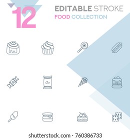 Set of 12 editable stroke icons. Food collection vector illustration.
