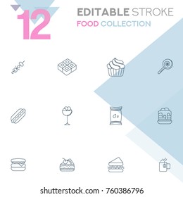 Set of 12 editable stroke icons. Food collection vector illustration.