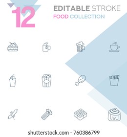 Set of 12 editable stroke icons. Food collection vector illustration.