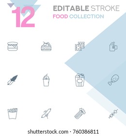 Set of 12 editable stroke icons. Food collection vector illustration.