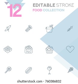 Set of 12 editable stroke icons. Food collection vector illustration.