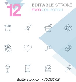 Set of 12 editable stroke icons. Food collection vector illustration.