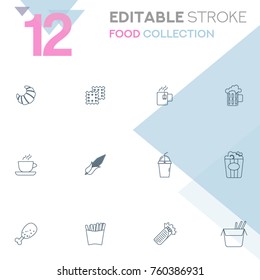 Set of 12 editable stroke icons. Food collection vector illustration.