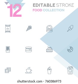 Set of 12 editable stroke icons. Food collection vector illustration.