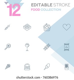 Set of 12 editable stroke icons. Food collection vector illustration.