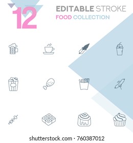 Set of 12 editable stroke icons. Food collection vector illustration.