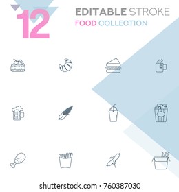 Set of 12 editable stroke icons. Food collection vector illustration.