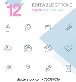 Set of 12 editable stroke icons. Food collection vector illustration.